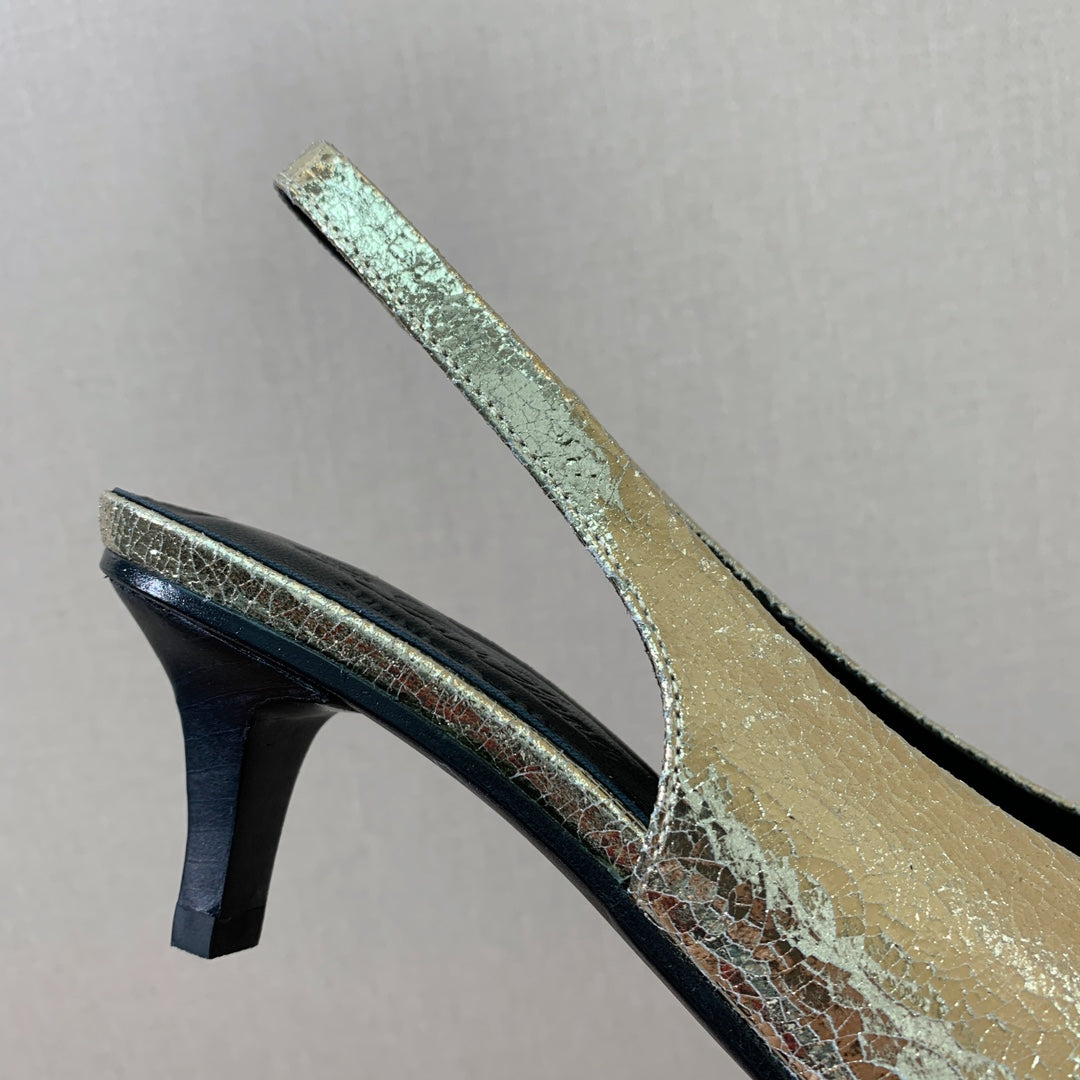 LP POINTED TOE MID-HEEL SLINGBACK METALLIC GOLD CALFSKIN - 35