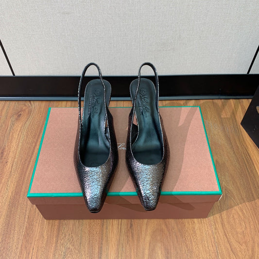LP POINTED TOE MID-HEEL SLINGBACK DARK BROWN CALFSKIN - 35