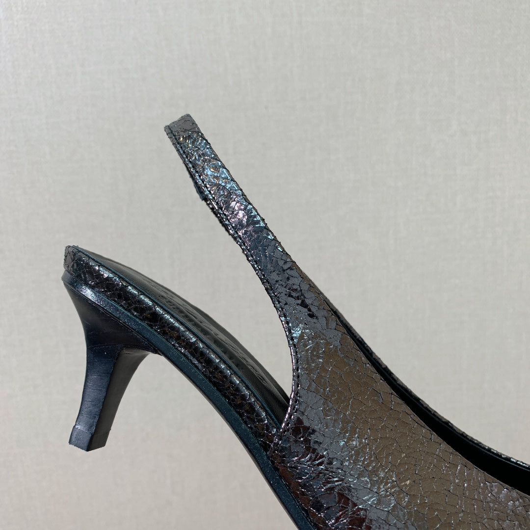 LP POINTED TOE MID-HEEL SLINGBACK DARK BROWN CALFSKIN - 35
