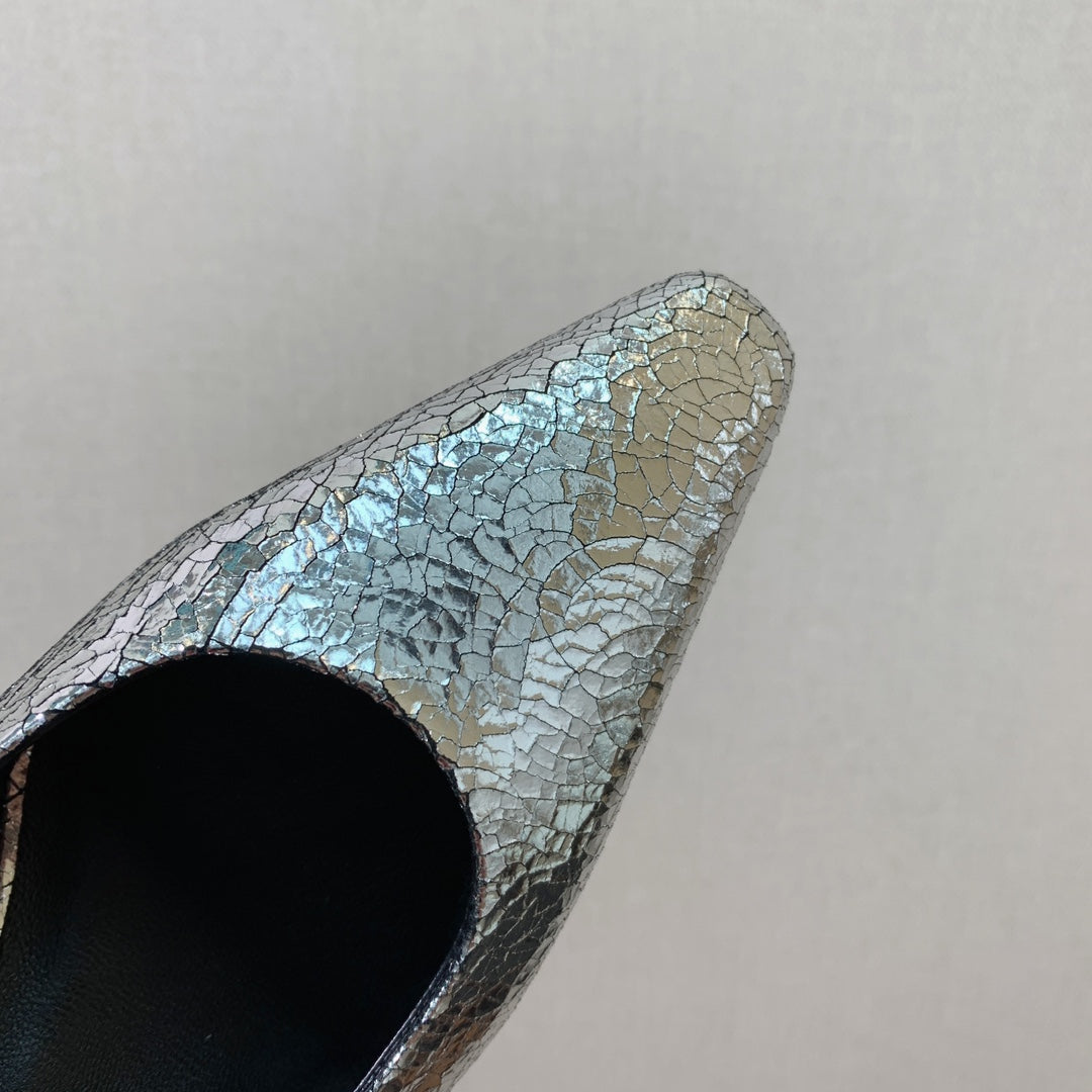 LP POINTED TOE MID-HEEL SLINGBACK SILVER CALFSKIN - 35