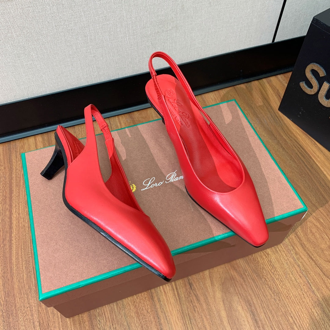 LP POINTED TOE MID-HEEL SLINGBACK ROSE CALFSKIN - 35