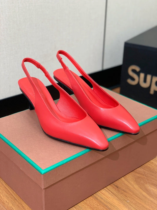 LP POINTED TOE MID-HEEL SLINGBACK ROSE CALFSKIN - 35