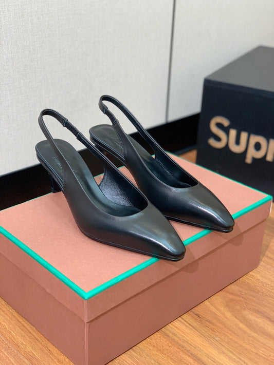 LP POINTED TOE MID-HEEL SLINGBACK BLACK CALFSKIN - 35