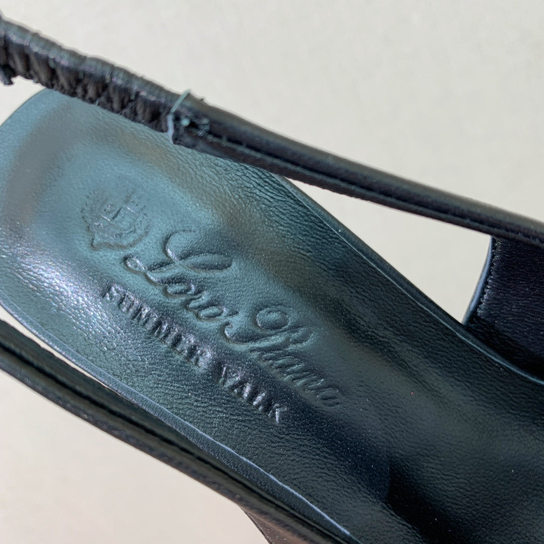LP POINTED TOE MID-HEEL SLINGBACK BLACK CALFSKIN - 35