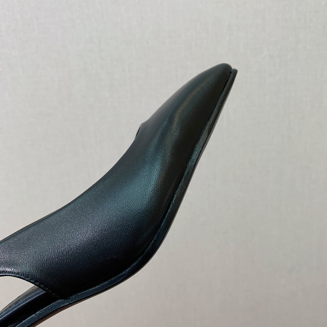 LP POINTED TOE MID-HEEL SLINGBACK BLACK CALFSKIN - 35