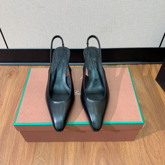 LP POINTED TOE MID-HEEL SLINGBACK BLACK CALFSKIN - 35