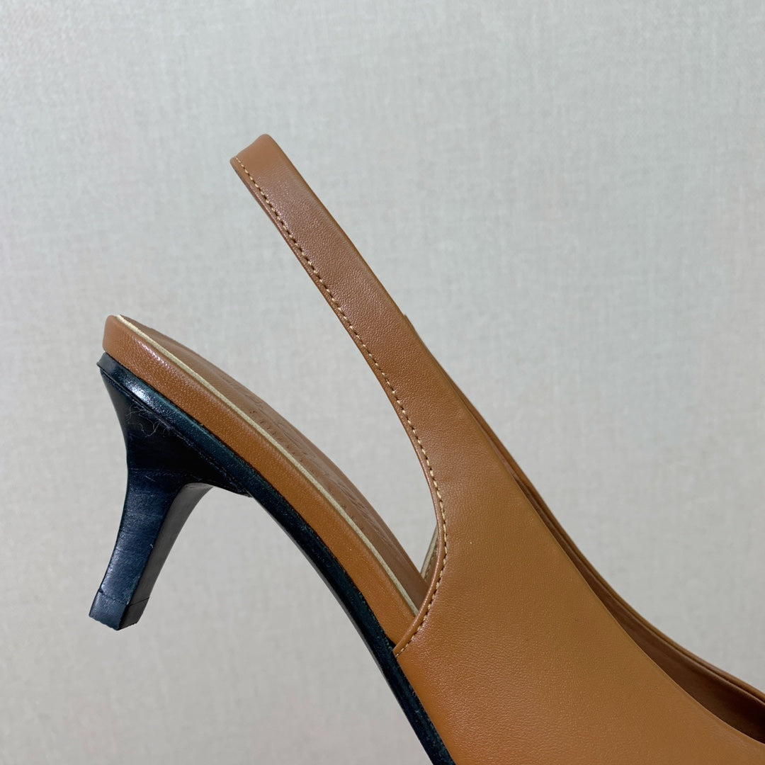 LP POINTED TOE MID-HEEL SLINGBACK CARAMEL CALFSKIN - 35