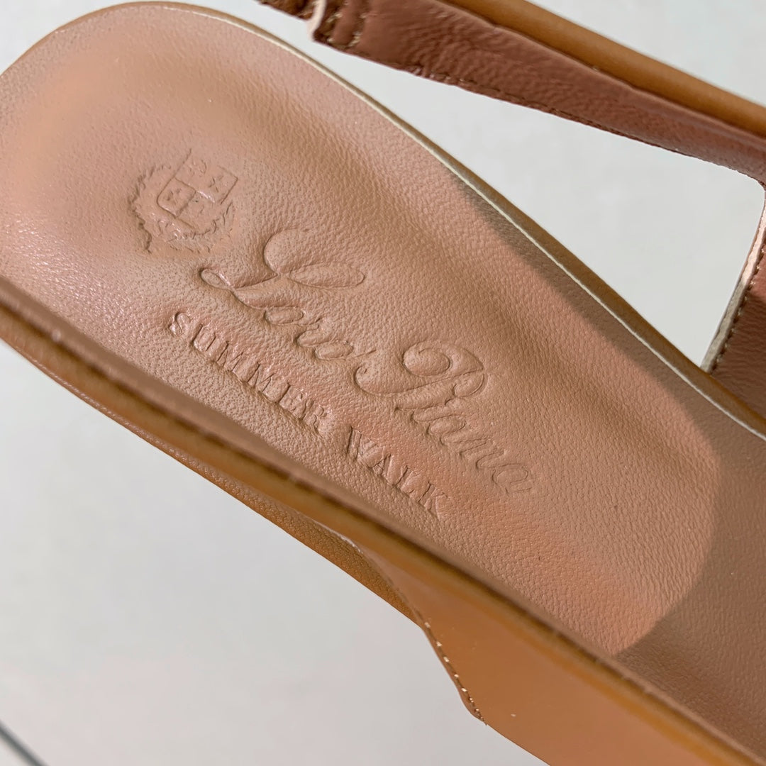 LP POINTED TOE MID-HEEL SLINGBACK CARAMEL CALFSKIN - 35