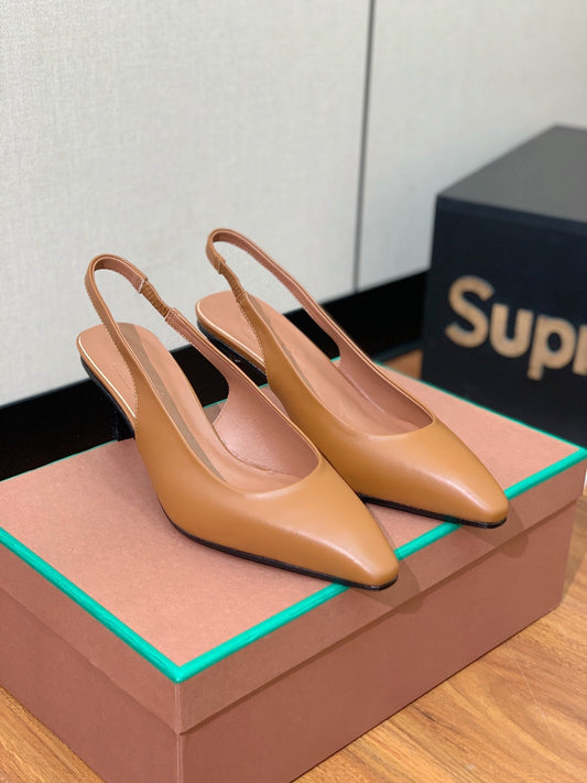 LP POINTED TOE MID-HEEL SLINGBACK CARAMEL CALFSKIN - 35