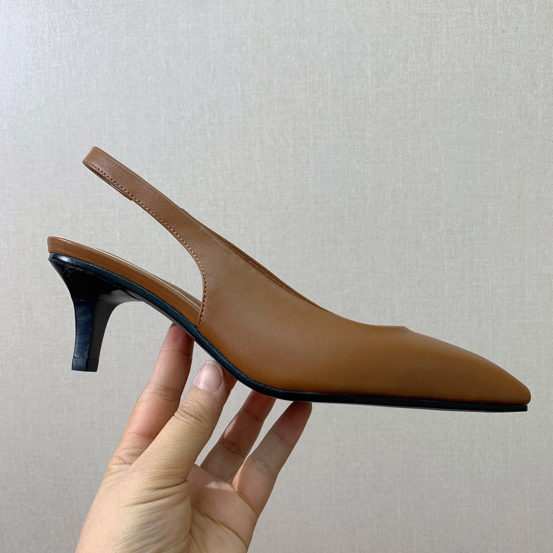 LP POINTED TOE MID-HEEL SLINGBACK CARAMEL CALFSKIN - 35