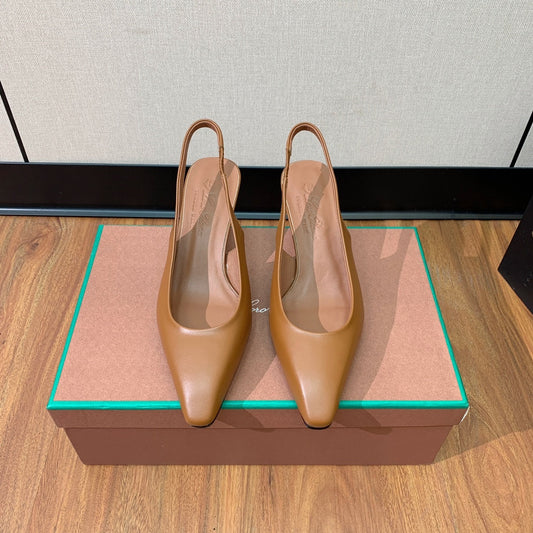 LP POINTED TOE MID-HEEL SLINGBACK CARAMEL CALFSKIN - 35