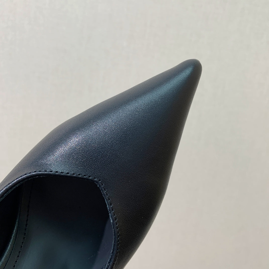 BALMAIN 25S BAKARI MULE WITH GREEN POLKA DOTS ON BLACK STRAP 95MM IN BLACK CALFSKIN - 36