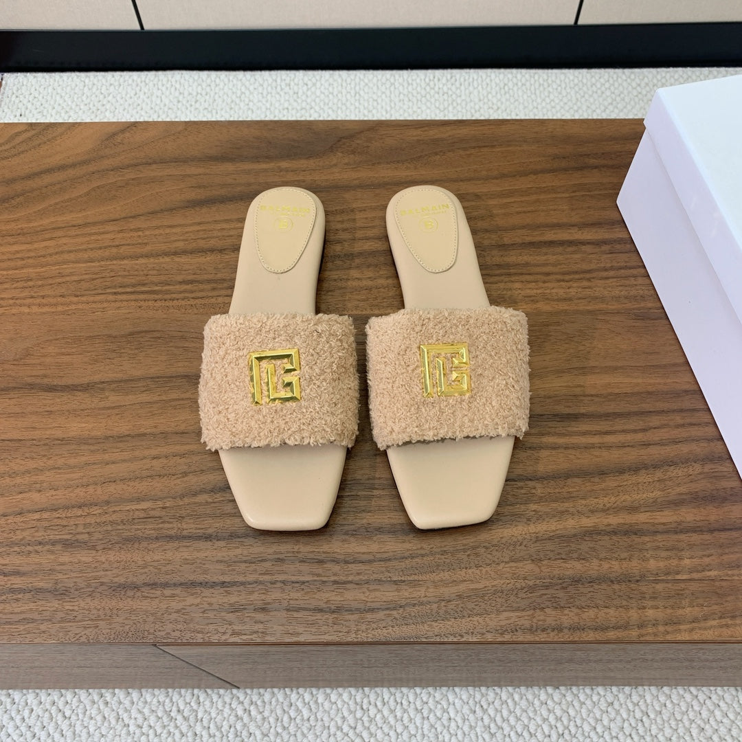 БОСОНІЖКИ BALMAIN 26S З БЕЖЕВОЇ ВОВНИ ТА ТЕЛЯЧОЇ ШКІРИ