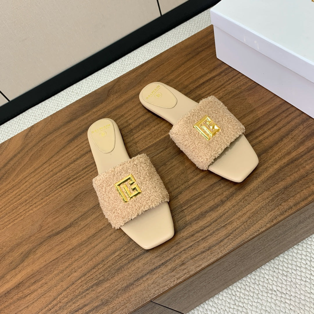 БОСОНІЖКИ BALMAIN 26S З БЕЖЕВОЇ ВОВНИ ТА ТЕЛЯЧОЇ ШКІРИ