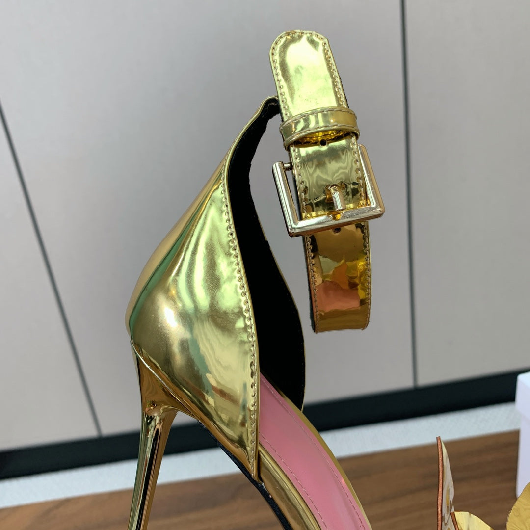 BALMAIN 25S RUBY GOLD HEELED SANDALS 95MM IN PATENT CALFSKIN - 36