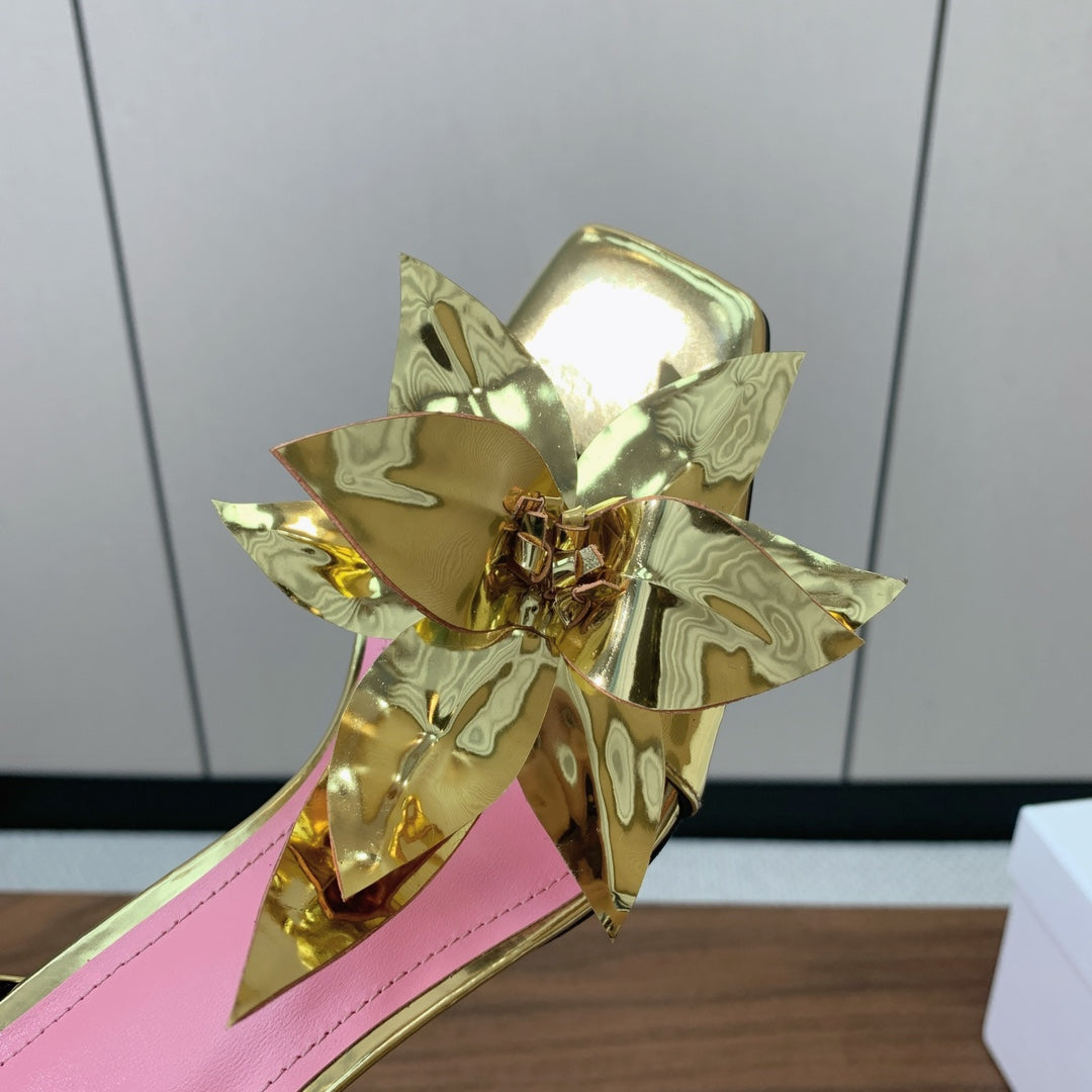 BALMAIN 25S RUBY GOLD HEELED SANDALS 95MM IN PATENT CALFSKIN - 36