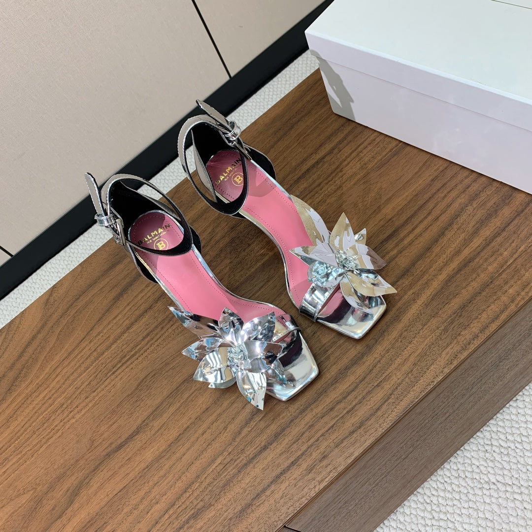 BALMAIN 25S RUBY SILVER HEELED SANDALS 95MM IN PATENT CALFSKIN - 36