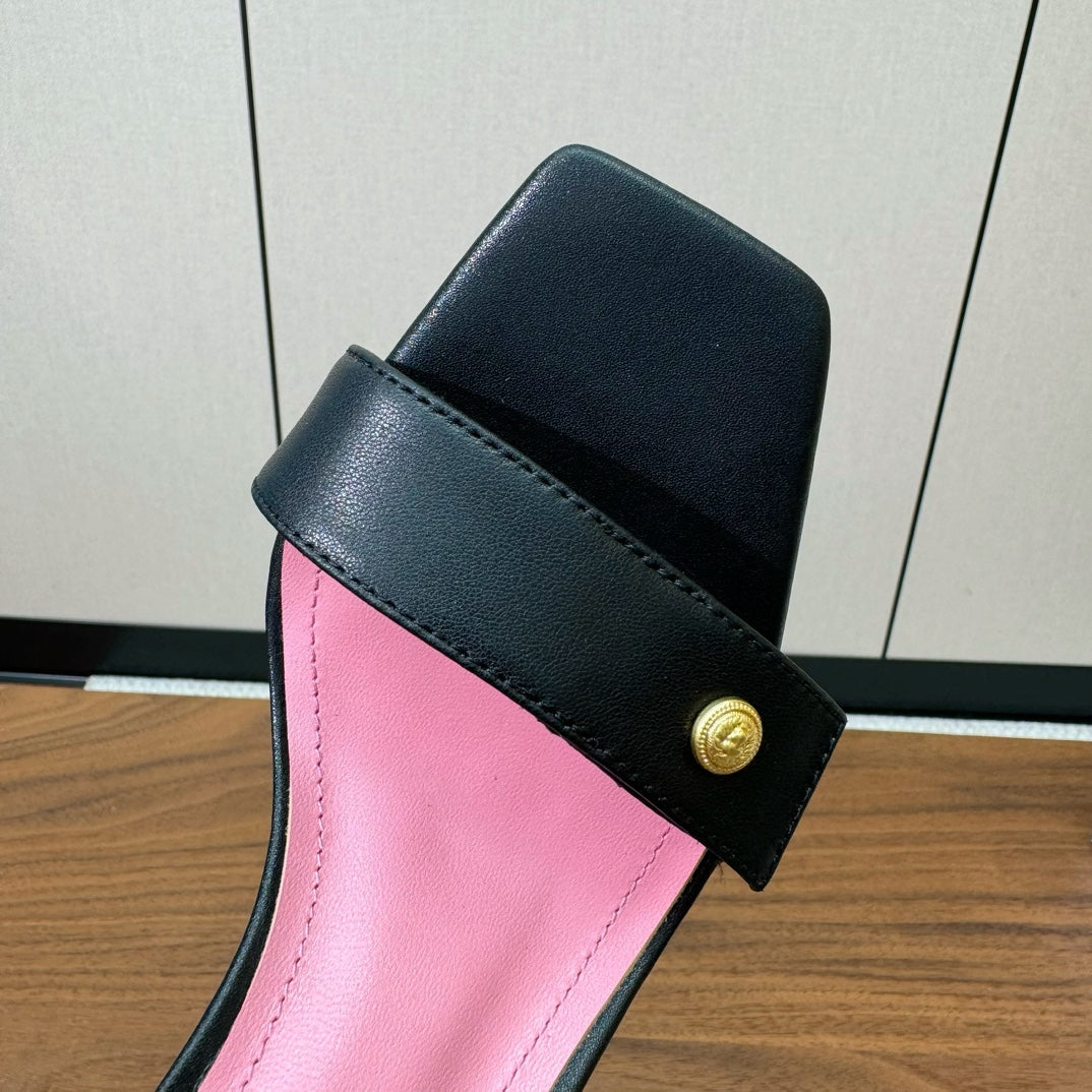 BALMAIN 25S HEELED EVA SANDALS 95MM IN BLACK AND PINK CALFSKIN - 36