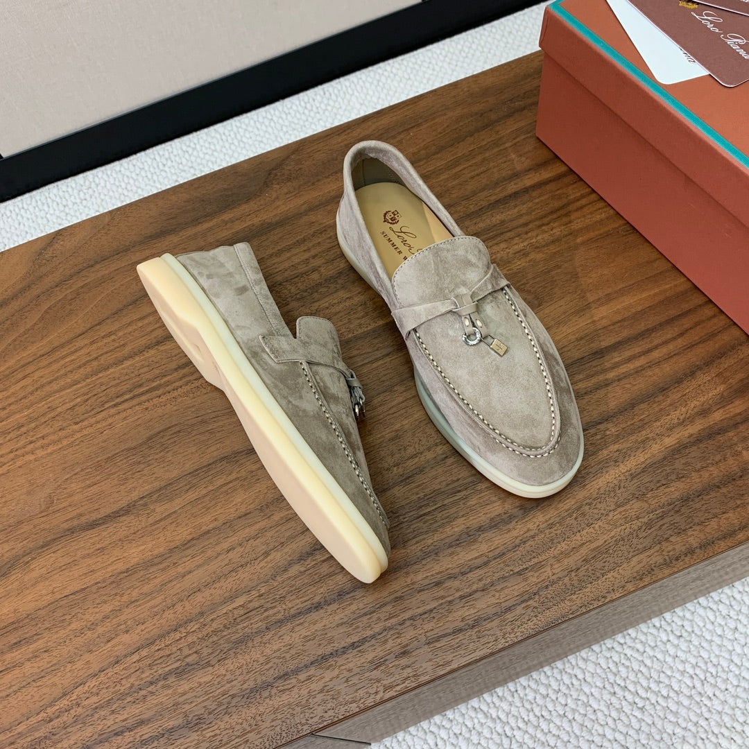 LP LOAFERS 25S IN STONE GRAY CASHMERE WITH SILVER HARDWARE - 34