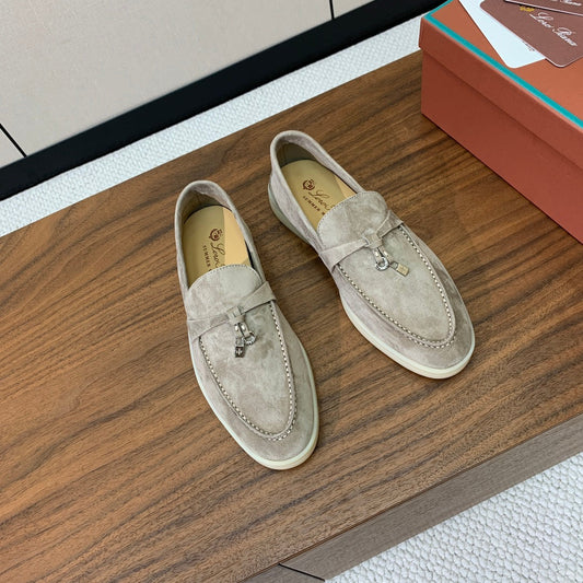 LP LOAFERS 25S IN STONE GRAY CASHMERE WITH SILVER HARDWARE - 34