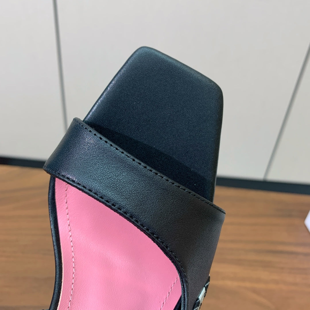 BALMAIN 25S JACQUARD KNIT SLINGBACK PUMPS 95MM IN BLACK AND PINK CALFSKIN - 36