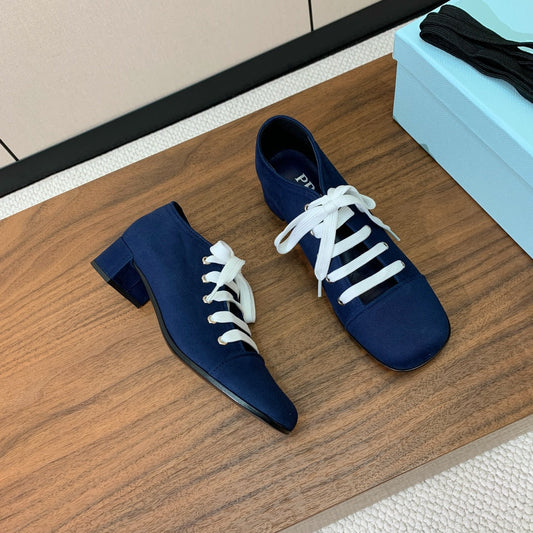 LACE-UP HIGH SHOES IN NAVY BLUE CANVAS - 35