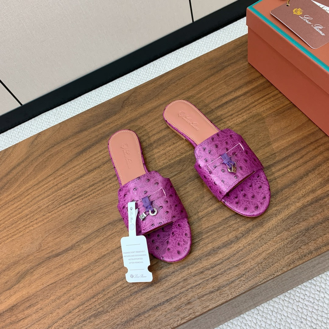 FLAT SLIPPERS IN PURPLE LAMBSKIN OSTRICH SKIN - 34