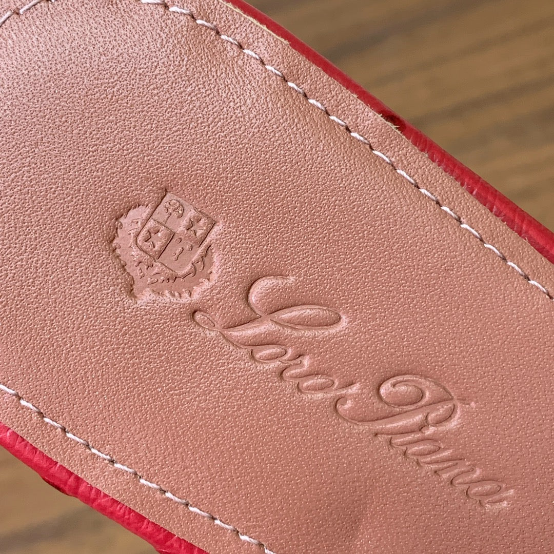 FLAT SLIPPERS IN RED LAMBSKIN OSTRICH SKIN - 34