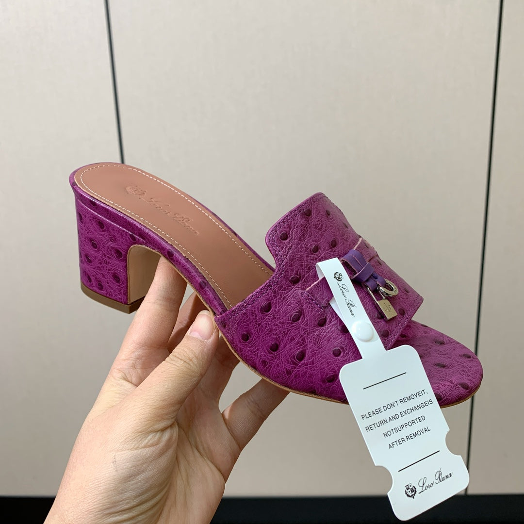 HIGH HEEL IN PURPLE LAMBSKIN OSTRICH SKIN - 34