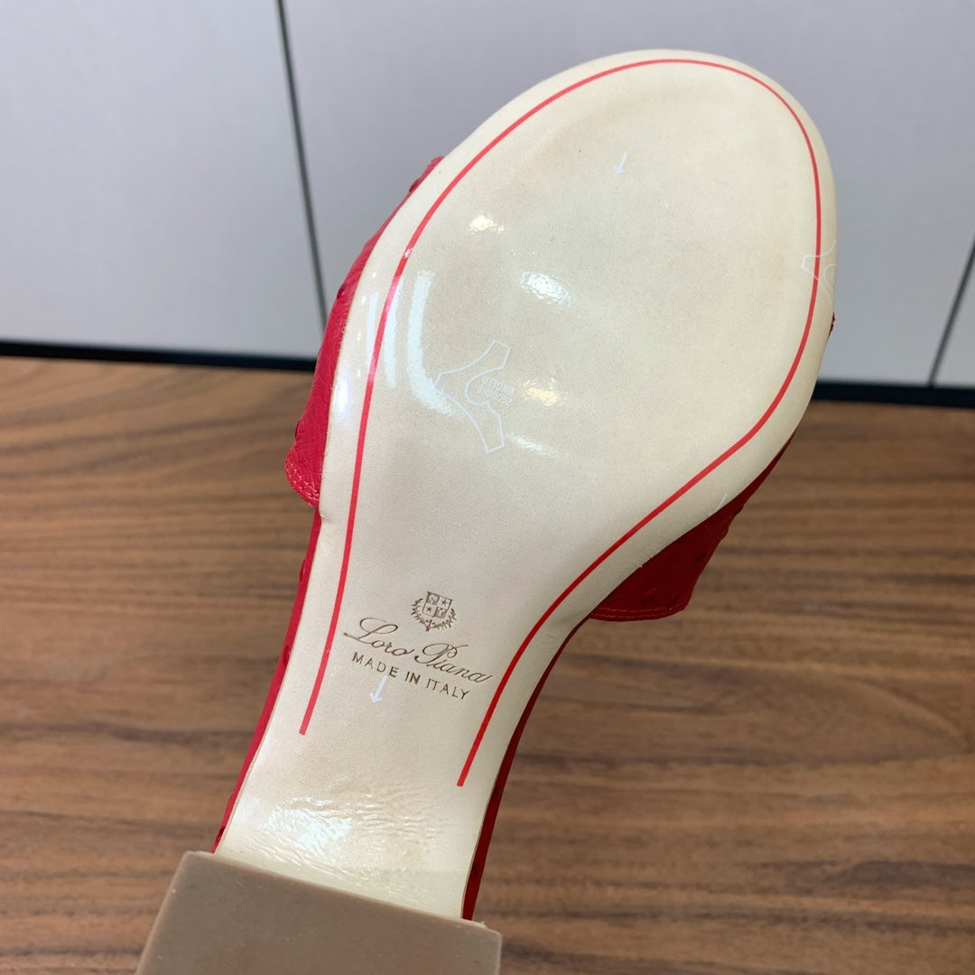 HIGH HEEL IN RED LAMBSKIN OSTRICH SKIN - 34