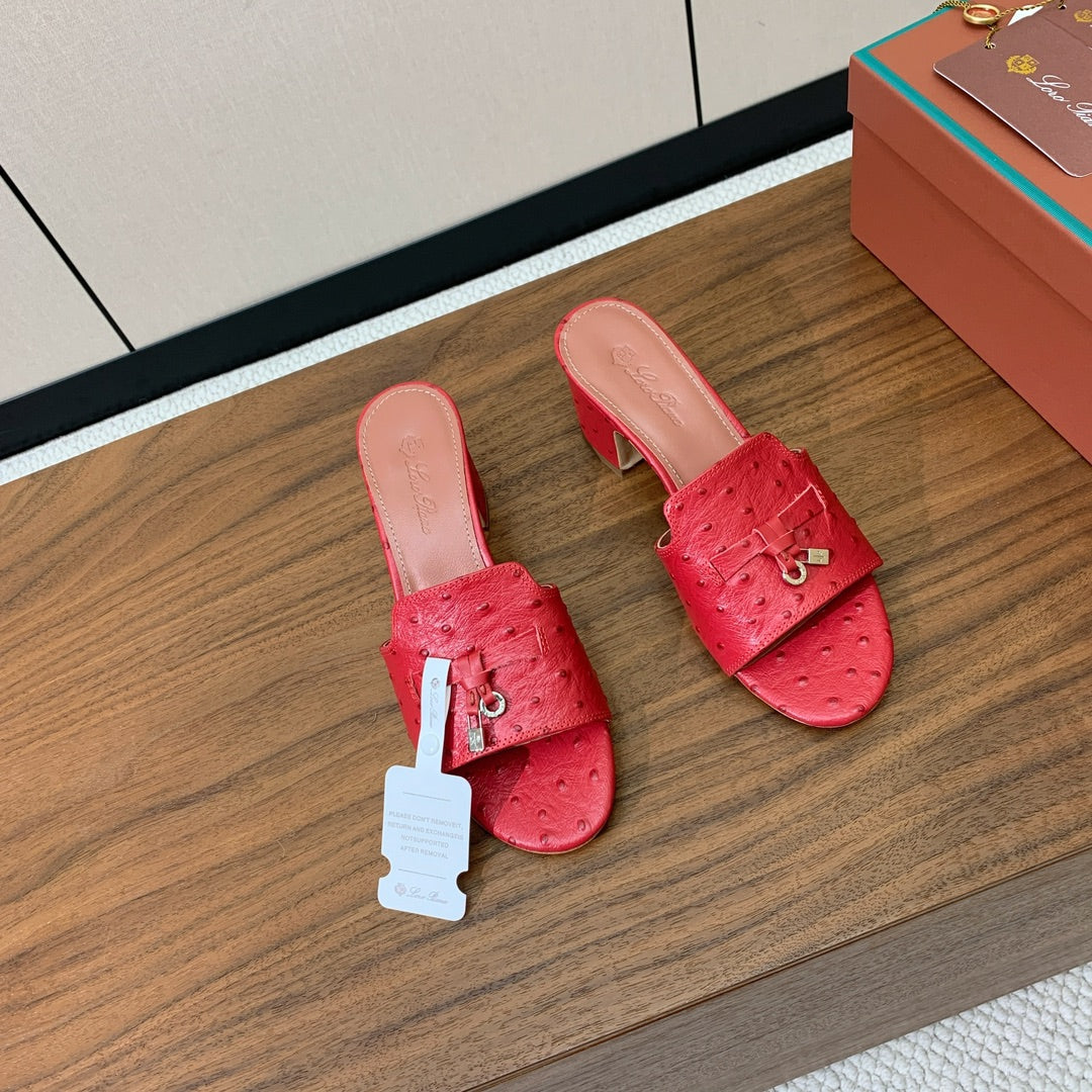 HIGH HEEL IN RED LAMBSKIN OSTRICH SKIN - 34