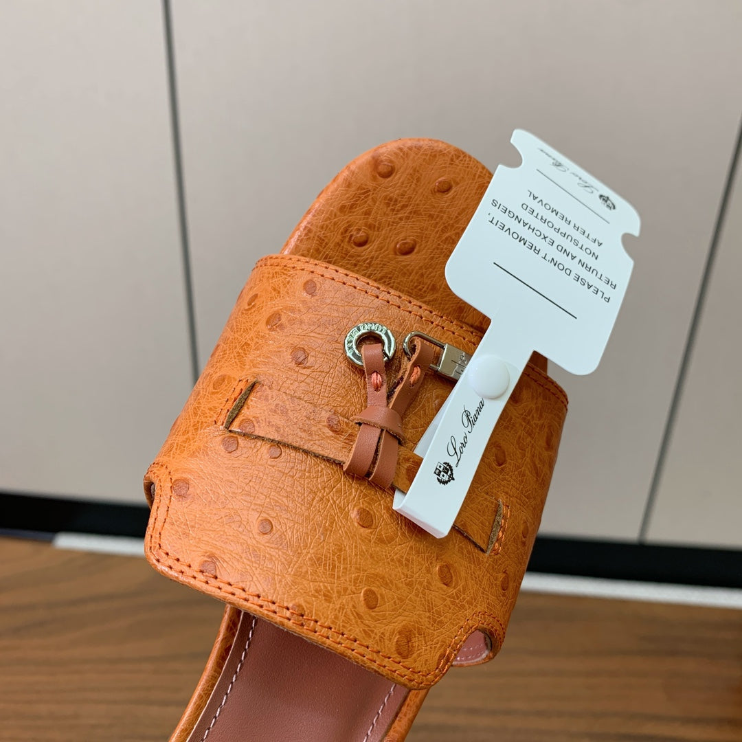 HIGH HEEL IN ORANGE LAMBSKIN OSTRICH SKIN - 34