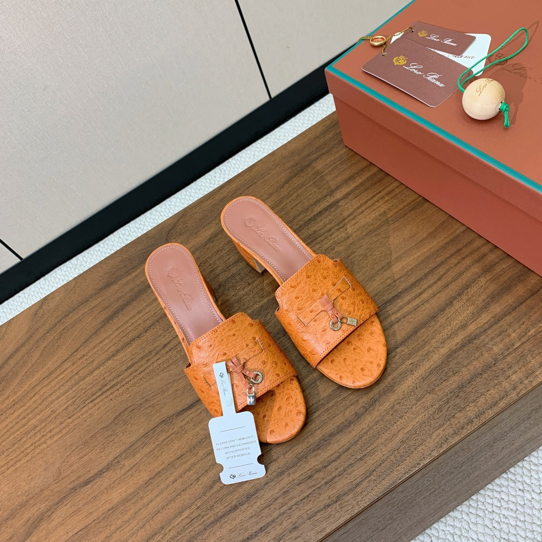 HIGH HEEL IN ORANGE LAMBSKIN OSTRICH SKIN - 34