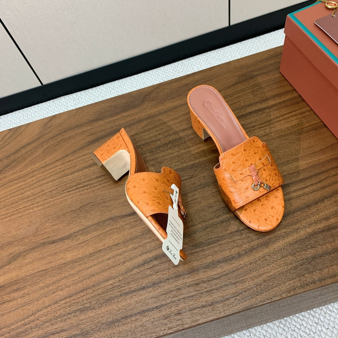 HIGH HEEL IN ORANGE LAMBSKIN OSTRICH SKIN - 34