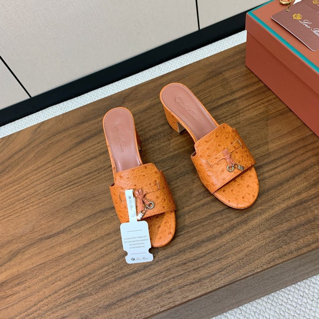 HIGH HEEL IN ORANGE LAMBSKIN OSTRICH SKIN - 34