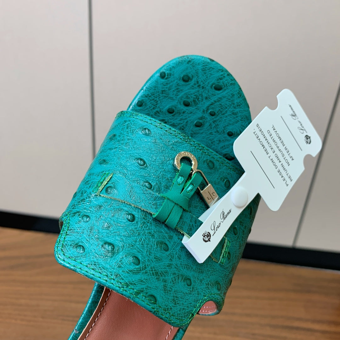 HIGH HEEL IN TEAL GREEN LAMBSKIN OSTRICH SKIN - 34