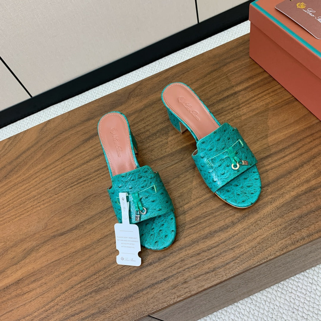 HIGH HEEL IN TEAL GREEN LAMBSKIN OSTRICH SKIN - 34