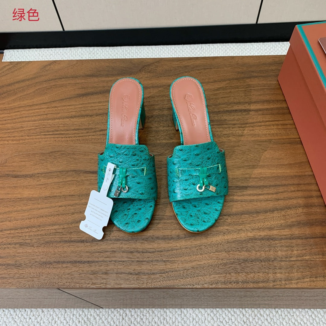 HIGH HEEL IN TEAL GREEN LAMBSKIN OSTRICH SKIN - 34