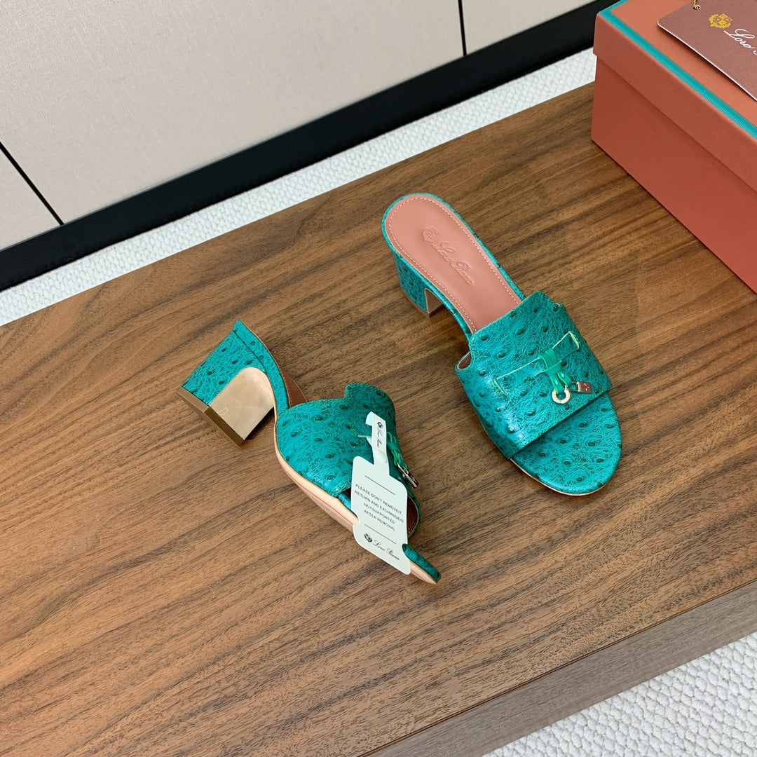 HIGH HEEL IN TEAL GREEN LAMBSKIN OSTRICH SKIN - 34