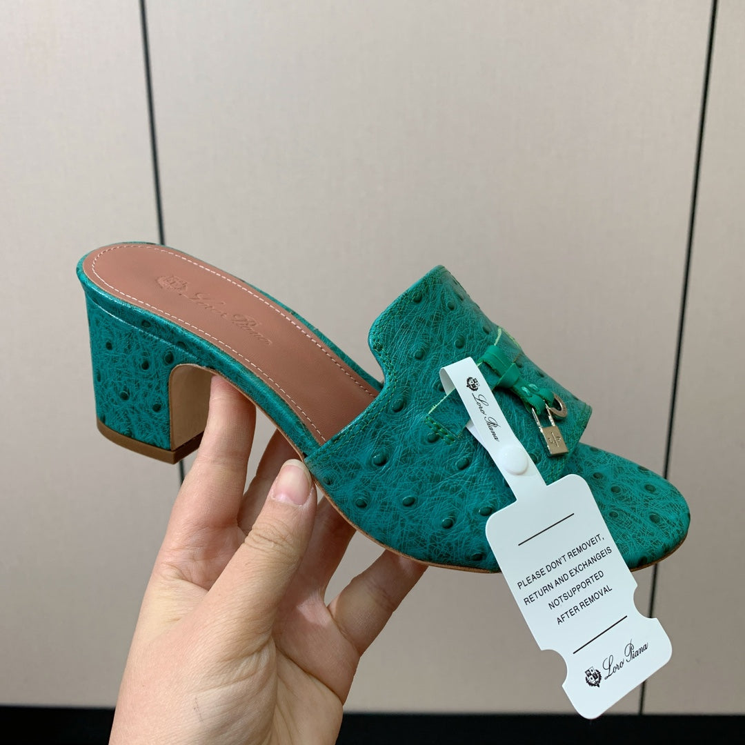 HIGH HEEL IN TEAL GREEN LAMBSKIN OSTRICH SKIN - 34