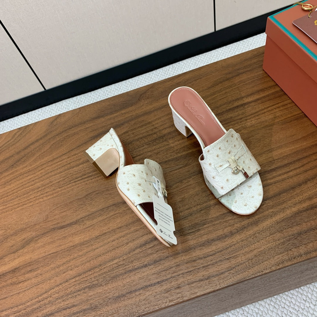 HIGH HEEL IN CREAM WHITE LAMBSKIN OSTRICH SKIN - 34