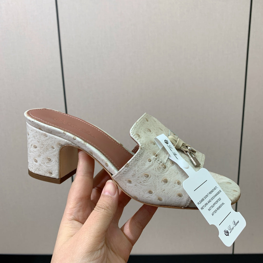 HIGH HEEL IN CREAM WHITE LAMBSKIN OSTRICH SKIN - 34