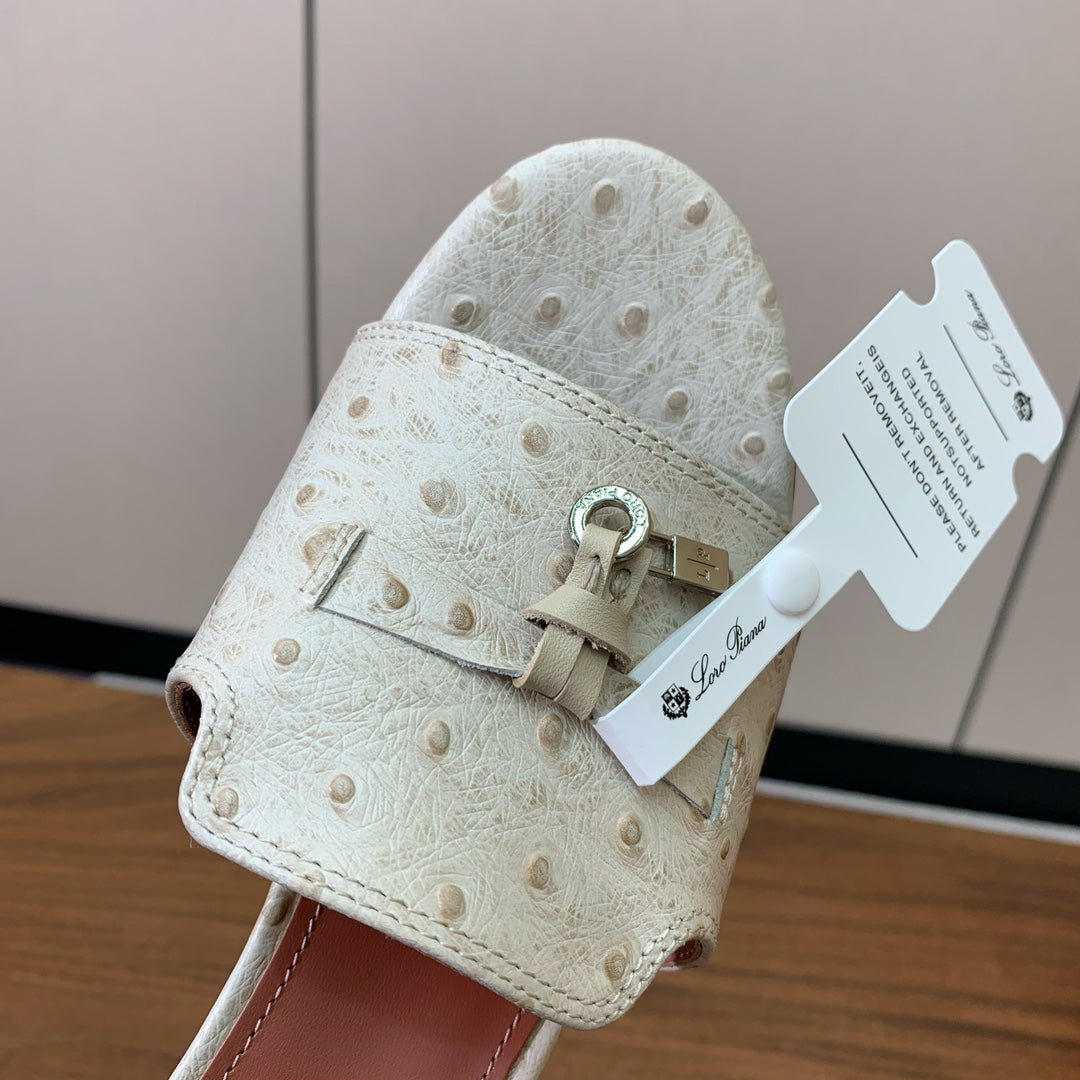 HIGH HEEL IN CREAM WHITE LAMBSKIN OSTRICH SKIN - 34