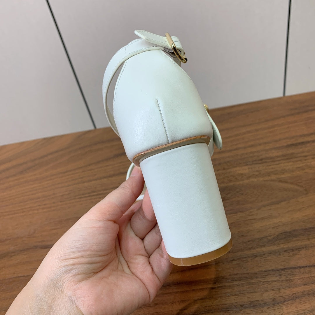 THREE-STRAP HIGH-HEELED EMBROIDERED SANDALS WHITE - 34 / 8 cm