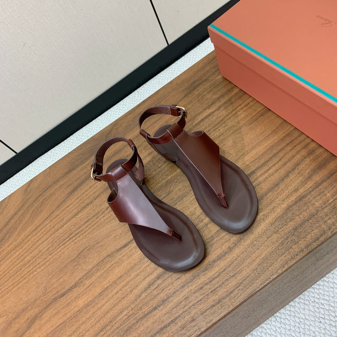 FLIP FLOPS SANDAL IN BROWN CALFSKIN - 35