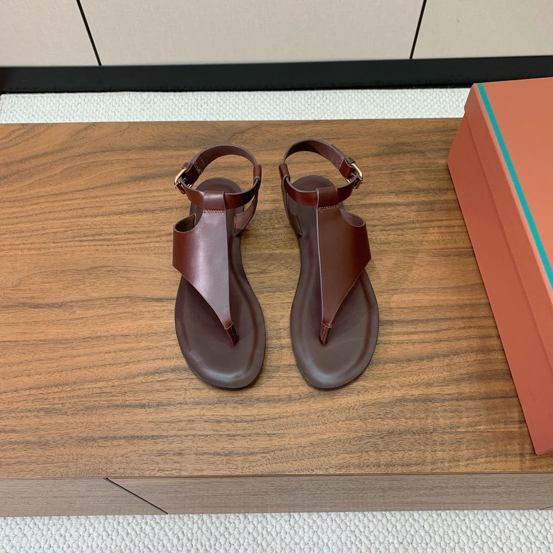 FLIP FLOPS SANDAL IN BROWN CALFSKIN - 35