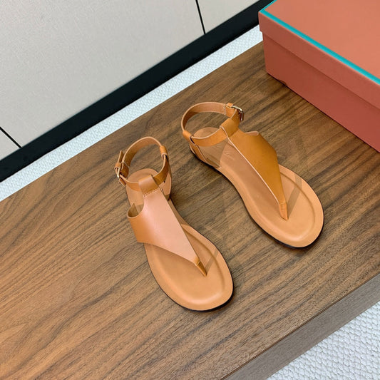 FLIP FLOPS SANDAL IN LIGHT BROWN CALFSKIN - 35