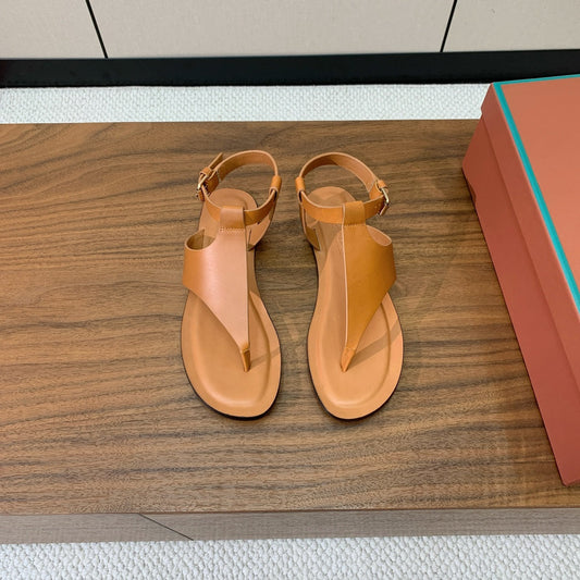 FLIP FLOPS SANDAL IN LIGHT BROWN CALFSKIN - 35