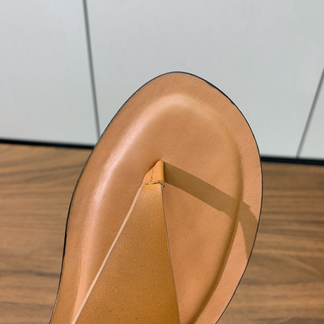 FLIP FLOPS SANDAL IN LIGHT BROWN CALFSKIN - 35