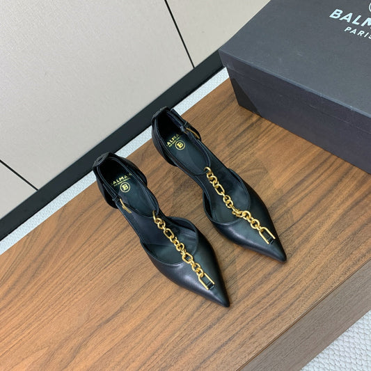 ВИСОКІ ПІДБОРИ BALMAIN 26S З ЛАНЦЮЖКОМ 95 ММ З ЧОРНОЇ ТЕЛЯЧОЇ ШКІРИ